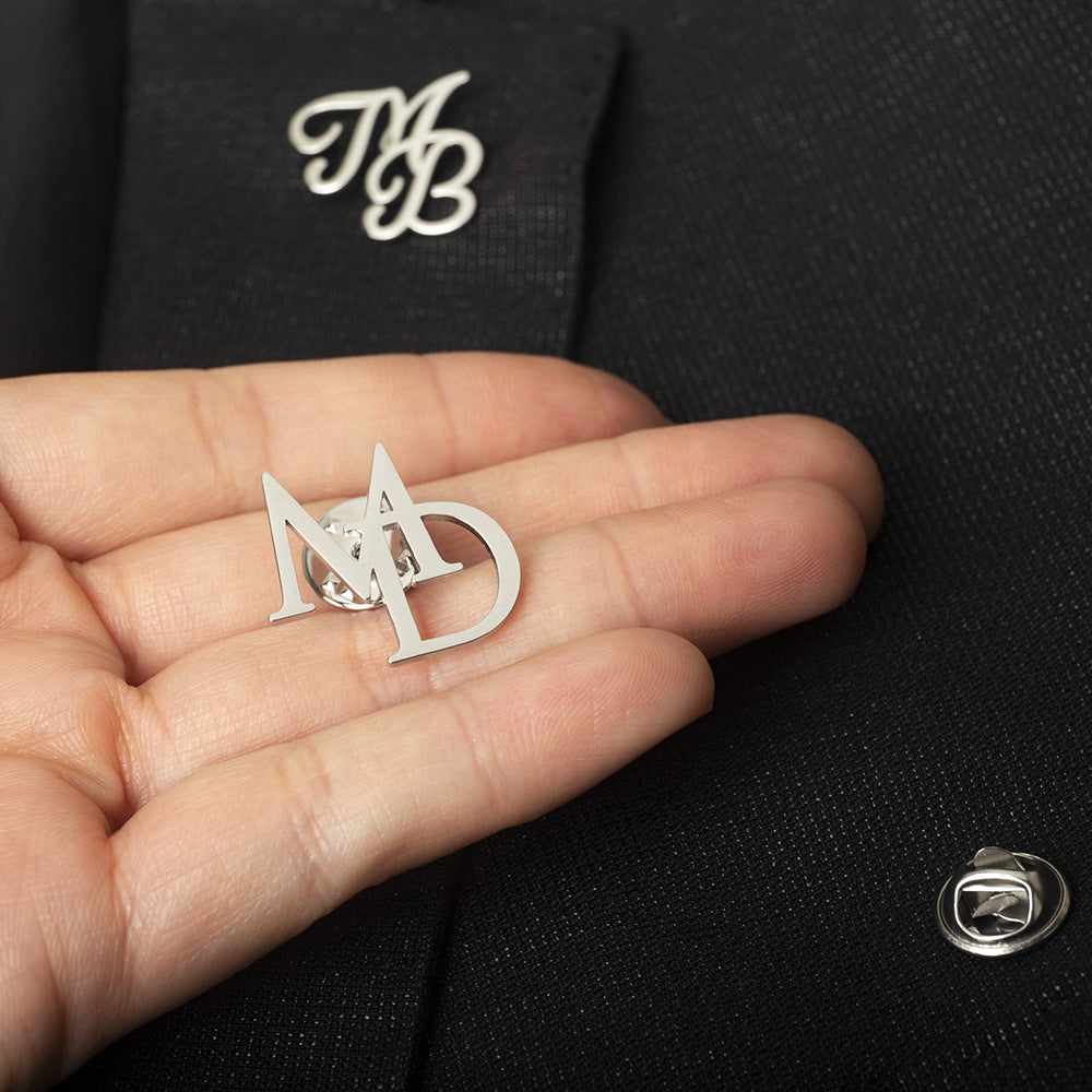 Men's Suit Name Double Letter Brooch Men's Suit Name Double Letter Brooch